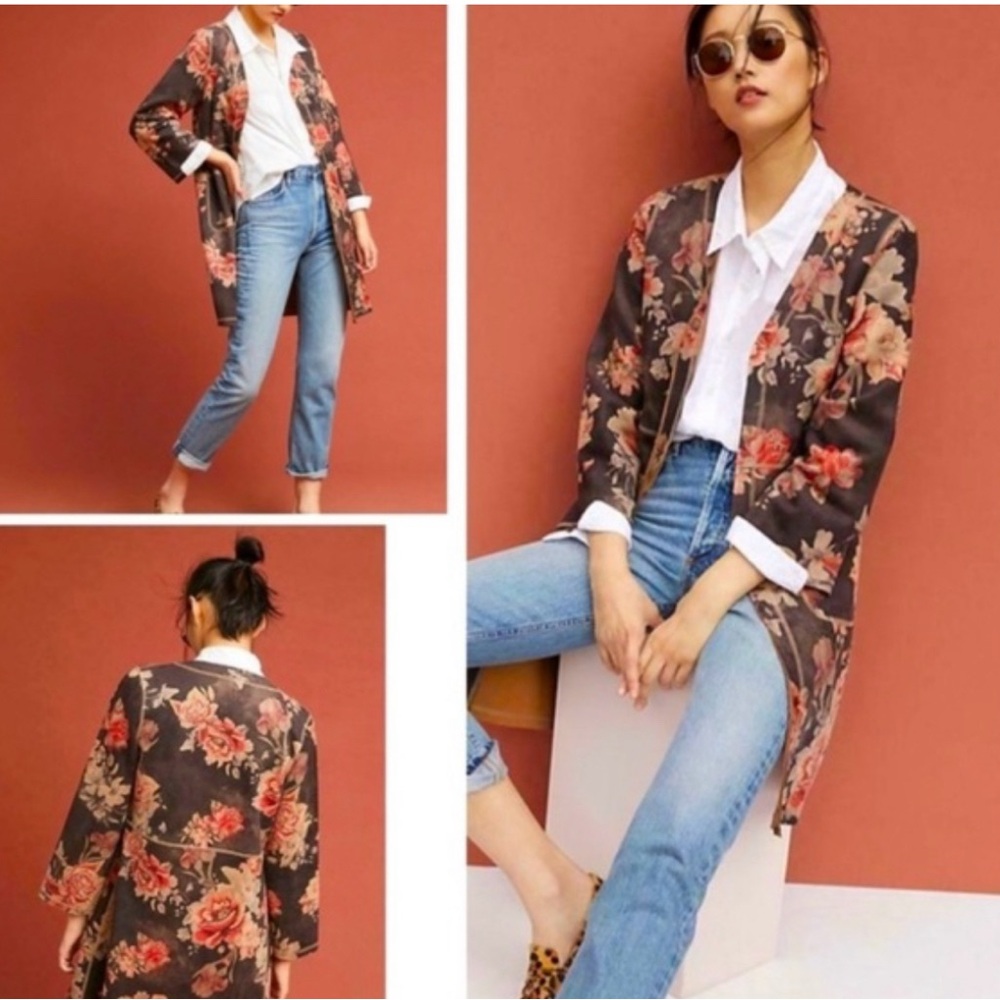 NWT Faux Suede Floral Open-Front Jacket
